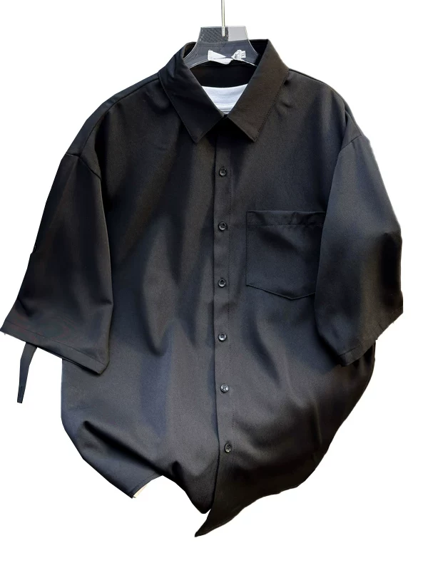 Áo sơ mi lụa mỏng mùa hè nam tay ngắn phong cách Nhật Bản đơn giản giản dị hàng đầu thanh niên dáng rộng hợp thời trang thương hiệu áo sơ mi nửa tay