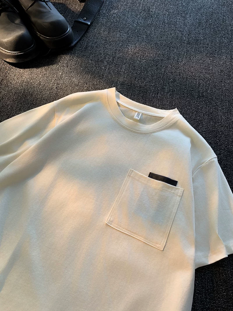 Áo thun ngắn tay cotton nguyên chất đơn giản, hợp thời trang dành cho nam giới mùa hè, áo thun nửa tay dáng rộng, phong cách cặp đôi kiểu Mỹ, áo đa năng