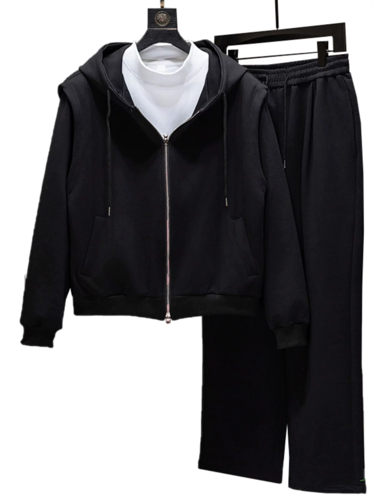 Áo khoác cardigan có mũ trùm đầu dành cho nam, bộ đồ thể thao phong cách Mỹ mùa xuân thu, áo khoác và quần rộng rãi.
