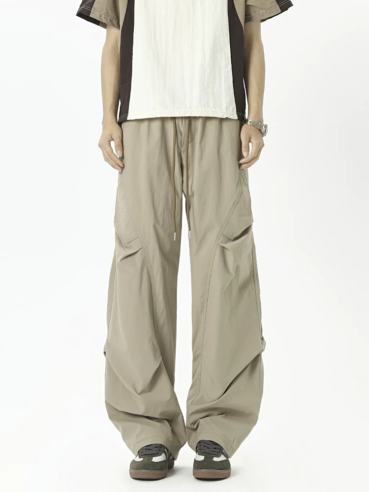 Quần thể thao thiết kế xếp ly kiểu Mỹ dành cho nam, quần cargo mỏng nhanh khô mùa hè, quần âu ống đứng cao cấp.