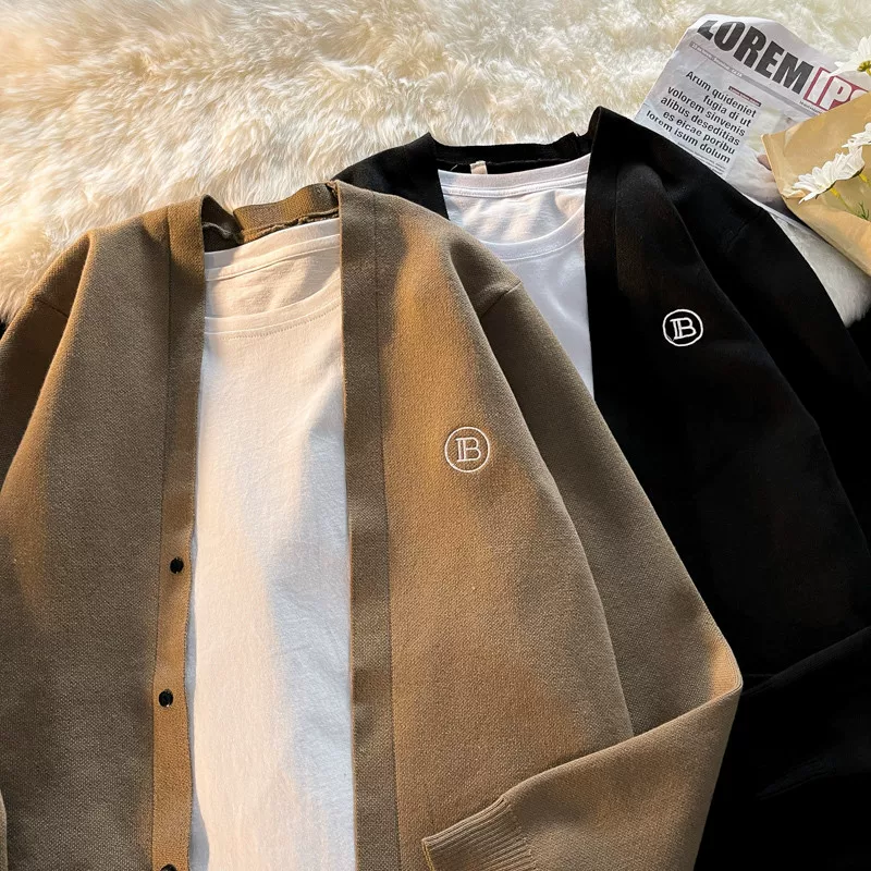 Áo khoác len retro Nhật Bản dành cho nam, áo len cardigan dày dặn mùa thu đông, thương hiệu thời trang đa năng, áo len thời trang.