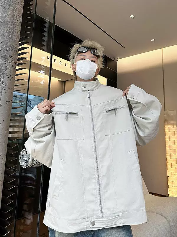 Áo khoác denim cổ điển mùa thu đông dành cho nam, áo khoác Harrington kiểu Mỹ retro, áo khoác công sở cổ đứng giặt mài thời thượng.