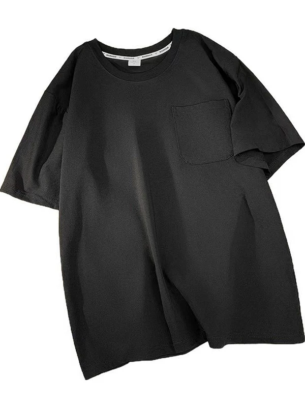 Áo thun ngắn tay chắp vá kiểu Nhật dành cho nam, áo kiểu Nhật dáng rộng đơn giản, áo thun nửa tay đa năng hợp thời trang mùa hè.