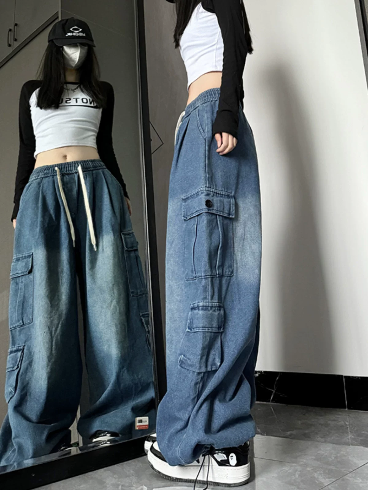 Quần jean công sở bền chắc, phong cách đường phố Mỹ, unisex, xu hướng xuân hè, dáng rộng, ống rộng, dài.