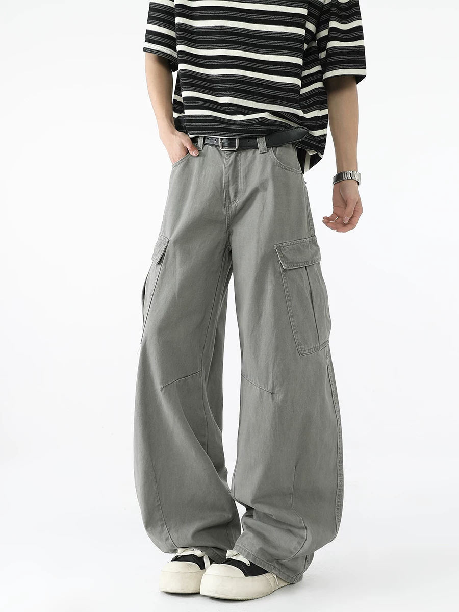 Quần dài nam chất liệu washed, kiểu dáng thời trang xuân thu, thiết kế thương hiệu, phong cách đường phố Mỹ rộng rãi, quần dài dáng cong oversized.