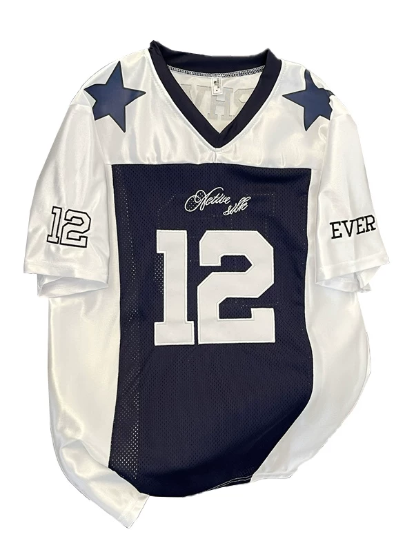 Áo thun cổ V kiểu Mỹ retro dành cho nam và nữ, áo phông ngắn tay mùa hè 2025 dáng rộng thoải mái, áo thể thao lưới kỹ thuật số