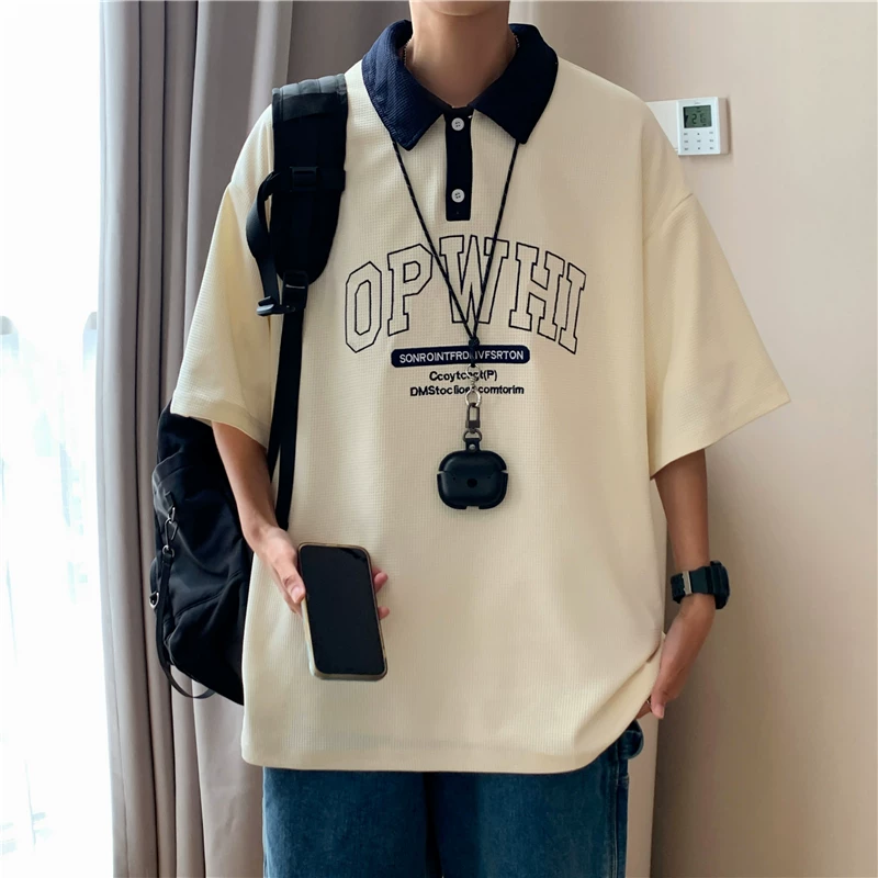 Áo polo ngắn tay kiểu Nhật dành cho nam, thương hiệu thời thượng, áo thun nửa tay mùa hè, phong cách đại học, dáng rộng, áo đôi.