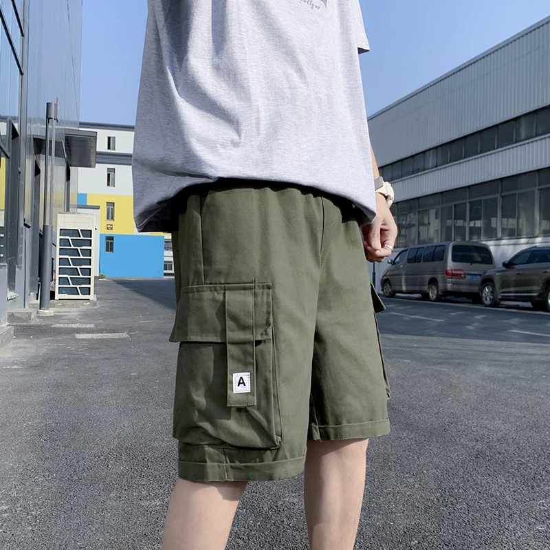 Quần short học sinh kiểu Nhật dành cho nam, quần dài vừa ống đứng nhiều túi hợp thời trang mùa hè, quần short ống rộng đa năng.