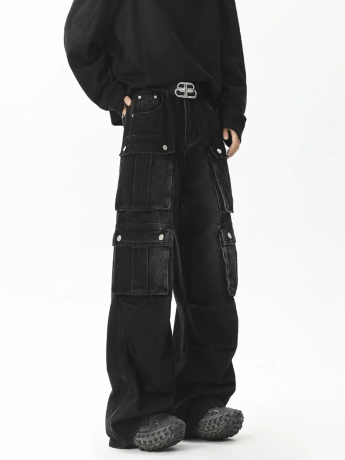 Quần jean nam nhiều túi, kiểu dáng vintage Mỹ thời thượng, quần ống rộng thoải mái cho mùa xuân và mùa thu.