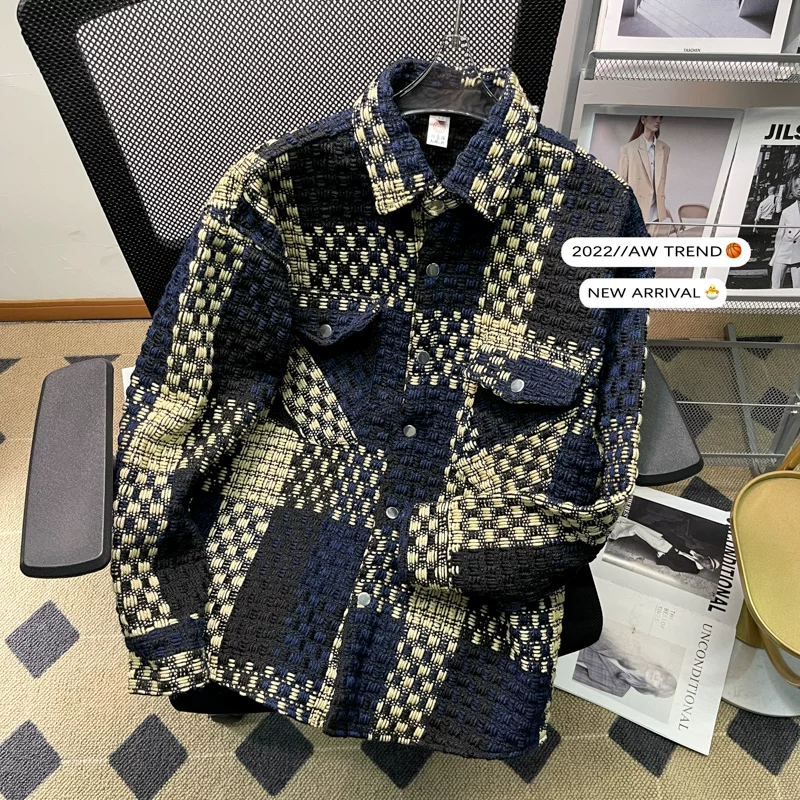 Áo khoác kiểu Chanel cho mùa xuân thu, phiên bản Hàn Quốc cao cấp, áo khoác đôi cá tính và sành điệu, áo khoác dệt kẻ caro thời thượng dành cho nam.