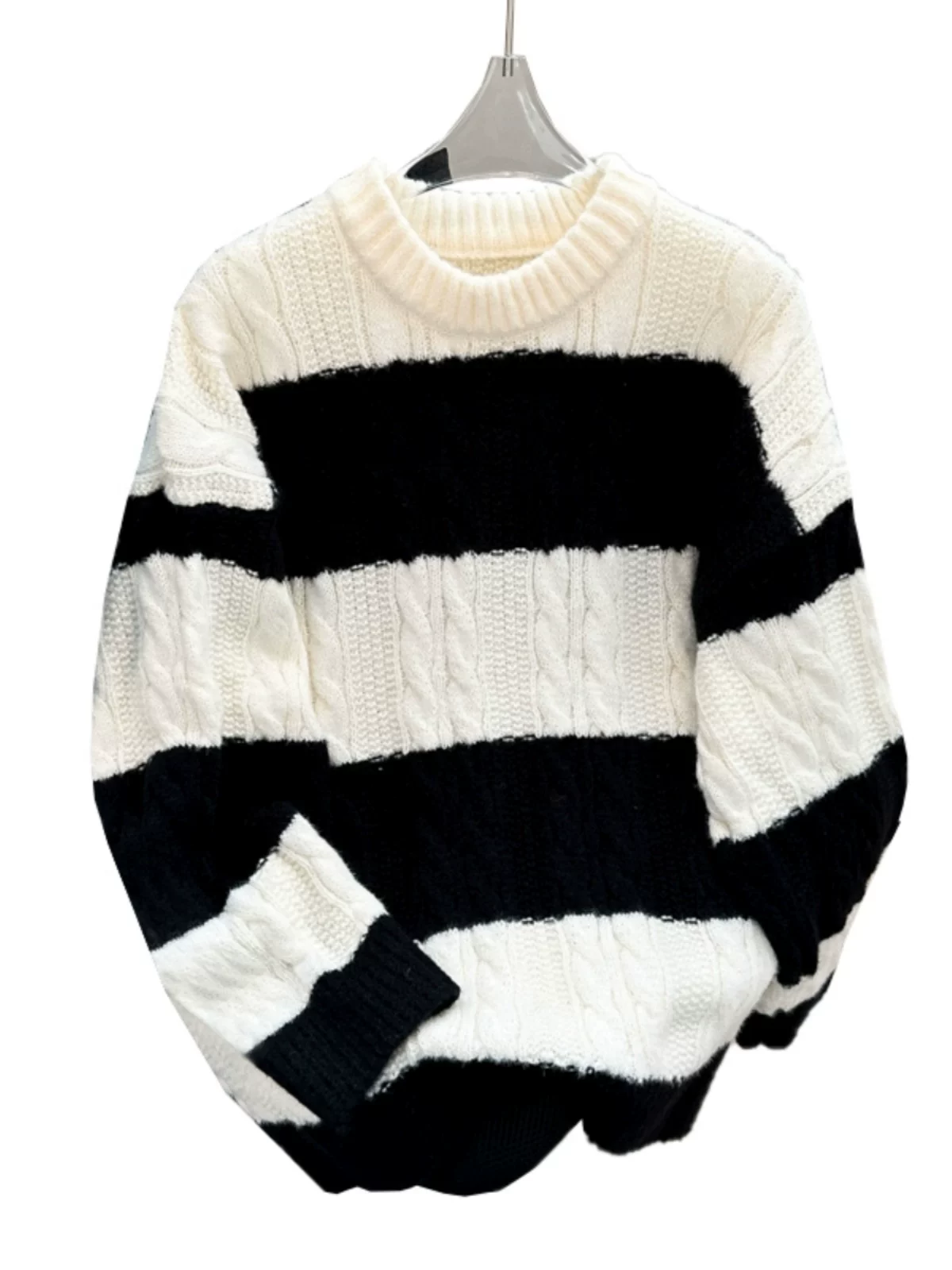 Áo len phối màu phong cách thường ngày, thương hiệu thời thượng, áo len nam cặp đôi, chất liệu dệt kim mùa đông, dáng rộng, dày dặn, ấm áp.