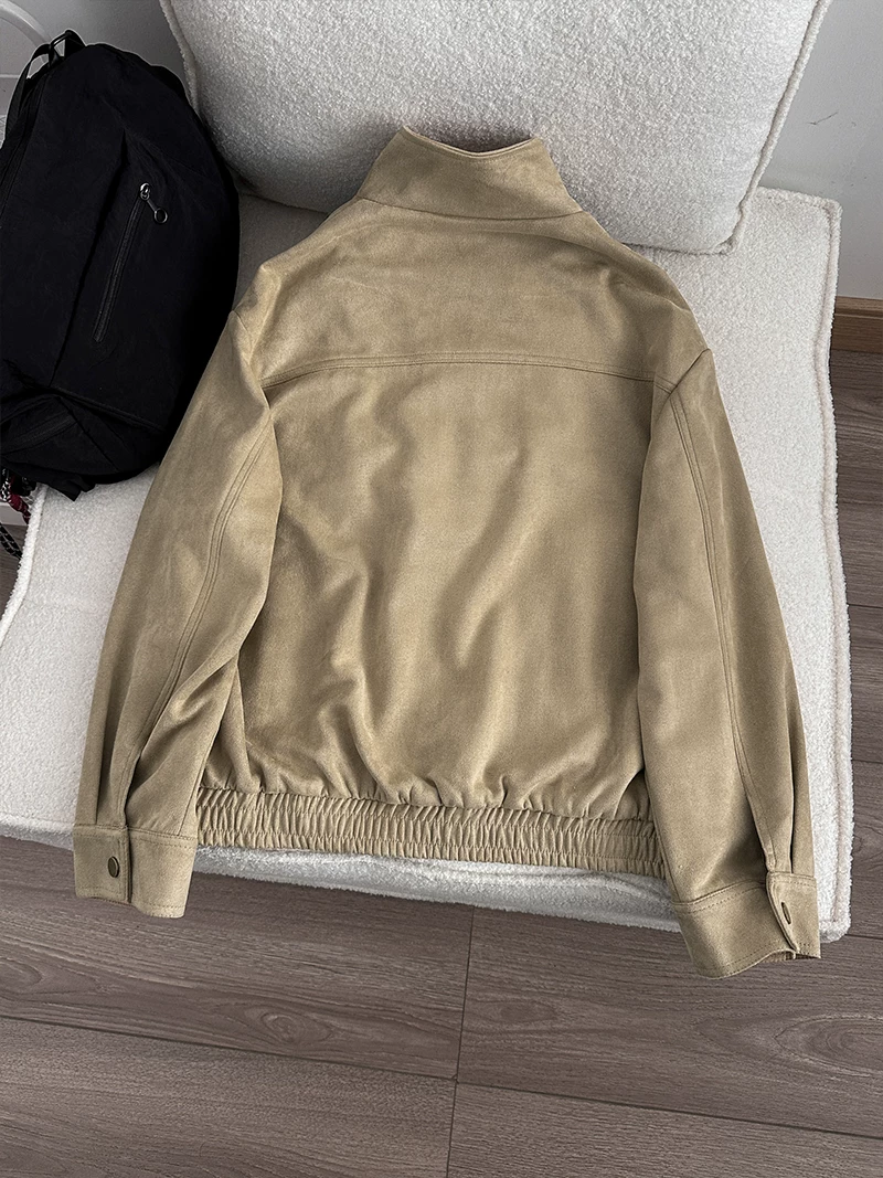 Áo khoác cổ đứng phong cách retro Mỹ dành cho nam và nữ, áo khoác ngoài dáng rộng mùa xuân thu, thương hiệu thời thượng với thiết kế khóa hình máy bay.