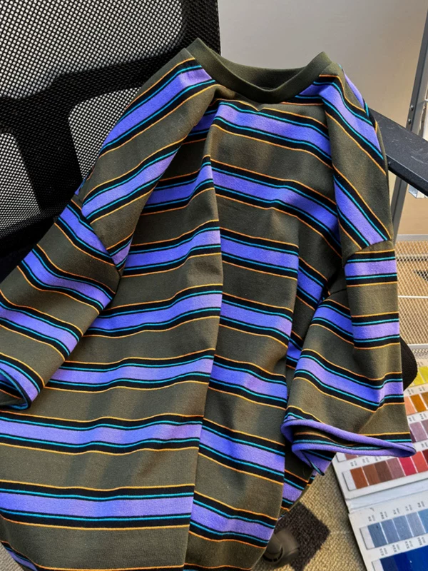 Áo thun sọc ngắn tay cho nam, thương hiệu thời trang mùa hè, dáng rộng, áo thun nửa tay cho cặp đôi, áo đôi phong cách retro Mỹ.