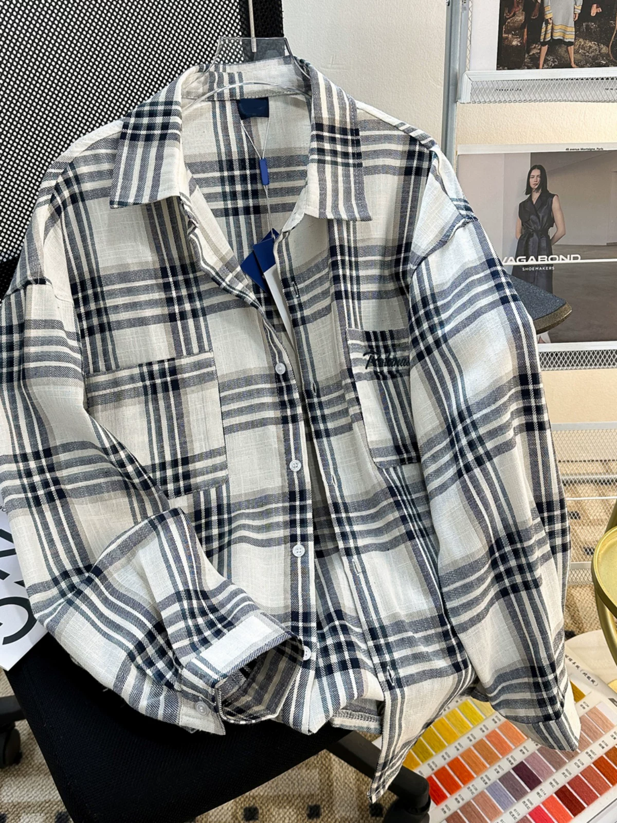 Áo sơ mi kẻ sọc thương hiệu thời thượng mùa xuân thu dành cho nam, áo sơ mi dài tay dáng rộng đẹp trai, áo khoác cặp đôi phong cách retro Mỹ