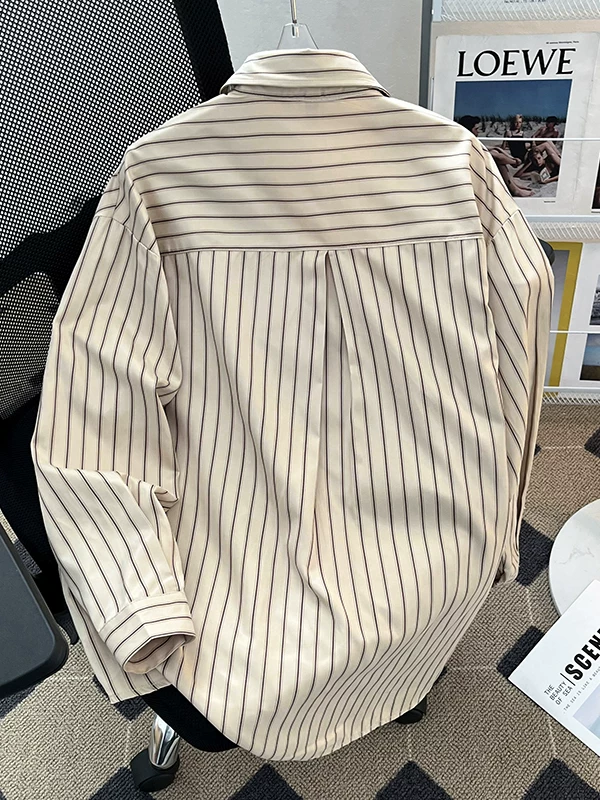 Áo khoác sơ mi sọc cổ điển Nhật Bản dành cho nam, dáng rộng, áo sơ mi dài tay sành điệu có cà vạt, thiết kế xuân thu.