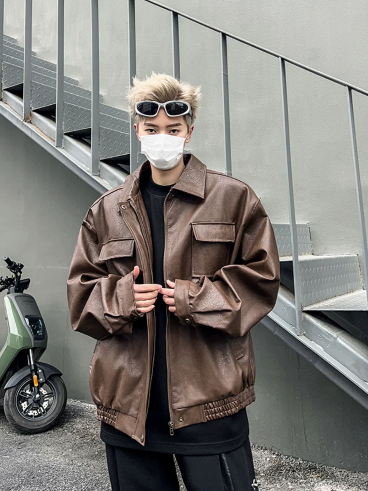 Áo khoác da PU dáng rộng mùa xuân thu dành cho nam, áo khoác da xe máy cổ điển, thương hiệu thời thượng, áo khoác ngoài cá tính cho cặp đôi.