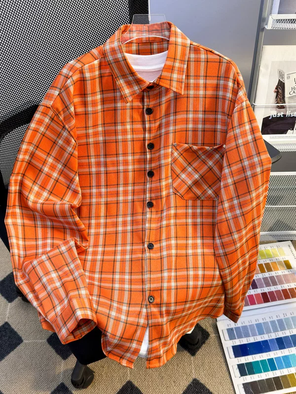 Áo sơ mi dài tay kẻ sọc kiểu Mỹ dành cho nam, thương hiệu thời thượng mùa xuân hè, dáng rộng, áo sơ mi thường ngày cá tính, áo khoác cặp đôi đa năng phong cách đường phố.