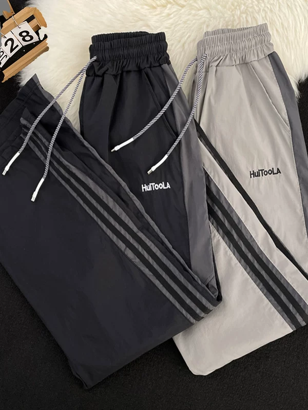 Quần nam phối màu chắp vá, quần thể thao nhanh khô kiểu Mỹ mỏng mùa hè, quần jogger ống rộng dáng thẳng thời trang.