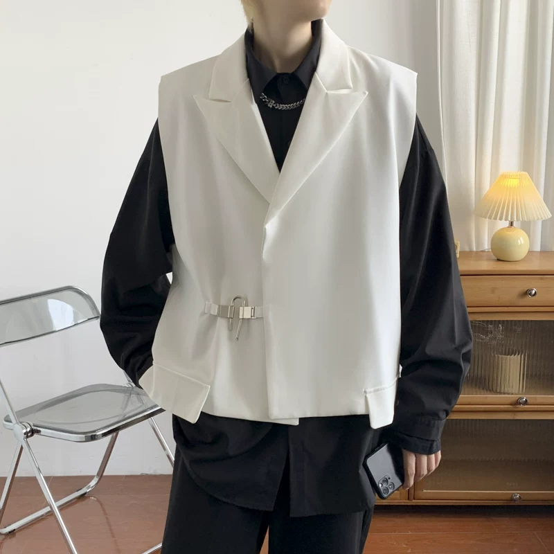 Áo vest không tay hợp thời trang và sành điệu dành cho nam, phong cách Hàn Quốc, dáng rộng, mùa xuân thu, phong cách Hồng Kông, thiết kế lấy cảm hứng từ Instagram.
