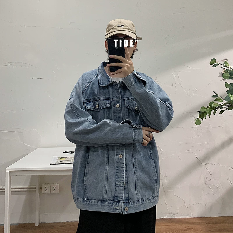Áo khoác denim mới mùa xuân thu 2022 dành cho nam, quần áo đa năng dáng rộng phong cách Hàn Quốc, áo khoác hợp thời trang cổ điển Nhật Bản.