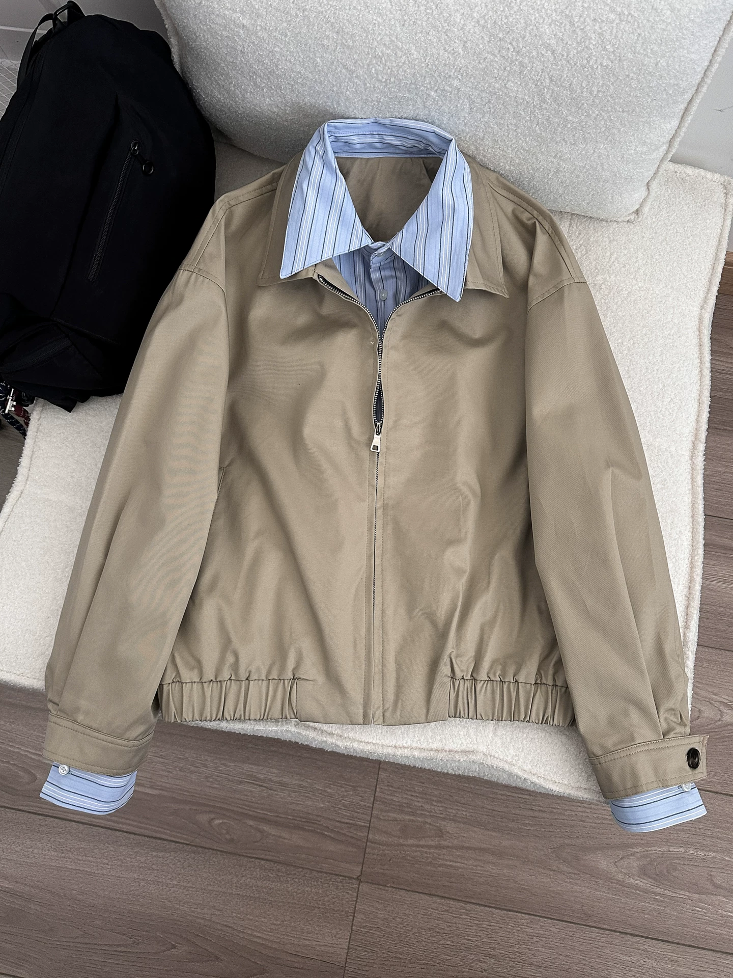 Áo khoác giả hai mảnh phong cách retro Mỹ dành cho nam và nữ, áo kiểu cặp đôi phối họa tiết kẻ sọc mùa xuân, áo khoác công sở dáng rộng thương hiệu thời thượng.