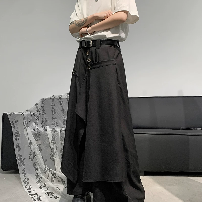 Quần thiết kế bất đối xứng dành cho nam, quần ống rộng hip-hop mùa hè, phong cách Yamamoto thời thượng, quần âu cá tính, thoải mái.