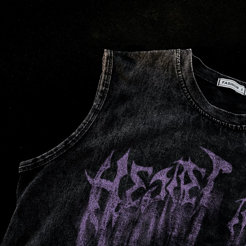 Áo thun nam không tay kiểu Mỹ, chất liệu vintage, dáng rộng, phong cách thể thao mùa hè, áo ba lỗ thời trang đường phố cá tính.