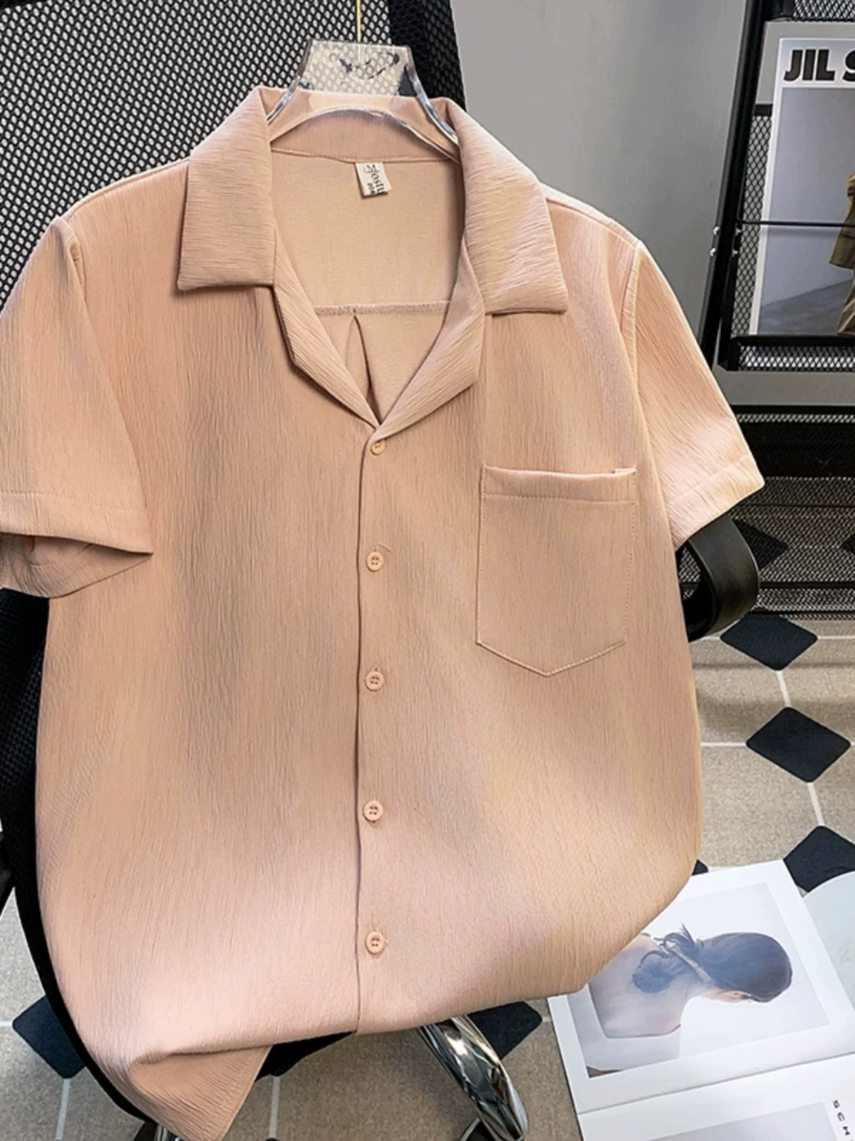 Áo sơ mi ngắn tay cổ Cuba kiểu Mỹ dành cho nam, áo sơ mi mát mẻ mùa hè bằng vải lụa băng, áo đôi cao cấp dáng rộng hợp thời trang.