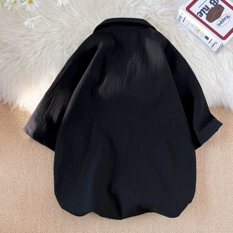 Áo sơ mi lụa xếp ly nam tay ngắn kiểu Nhật dáng rộng cổ Cuba thiết kế hợp thời trang mùa hè mát mẻ