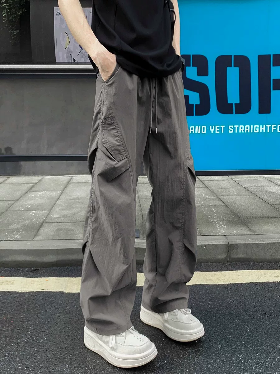Quần cargo xếp ly dành cho nam, thương hiệu thời thượng, quần thể thao ngoài trời ống đứng nhanh khô mùa thu.
