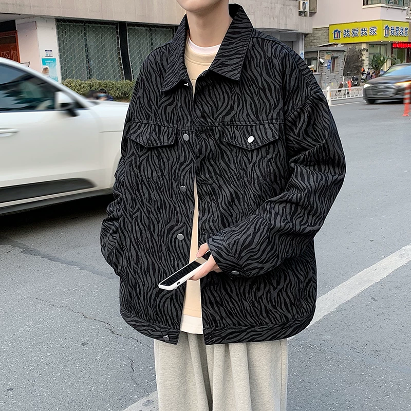 Áo khoác công sở in họa tiết ngựa vằn mùa xuân thu phong cách Hàn Quốc dáng rộng quần áo nam áo khoác denim thời trang sành điệu