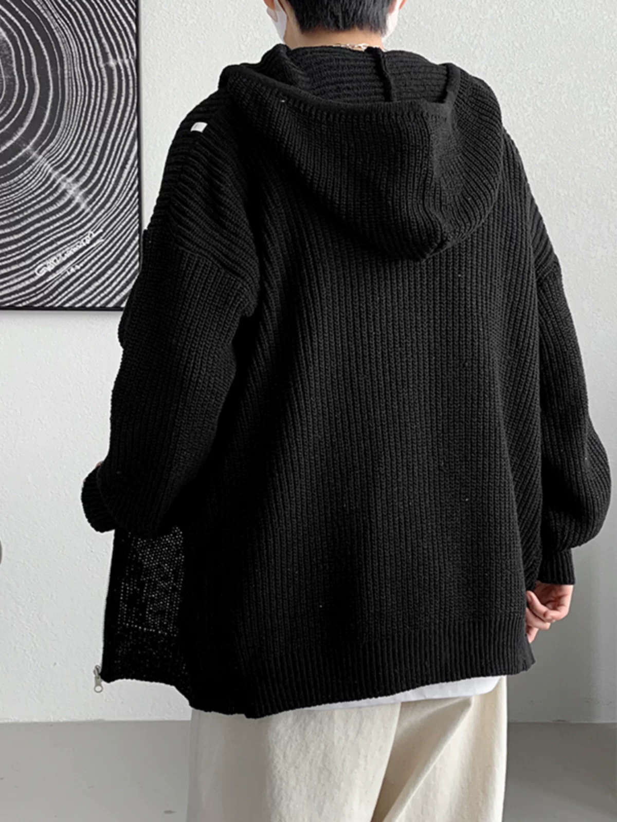 Áo len cardigan phong cách lười biếng dành cho nam, áo len có mũ rộng rãi, áo khoác cặp đôi phong cách retro Nhật Bản hợp thời trang mùa xuân thu.