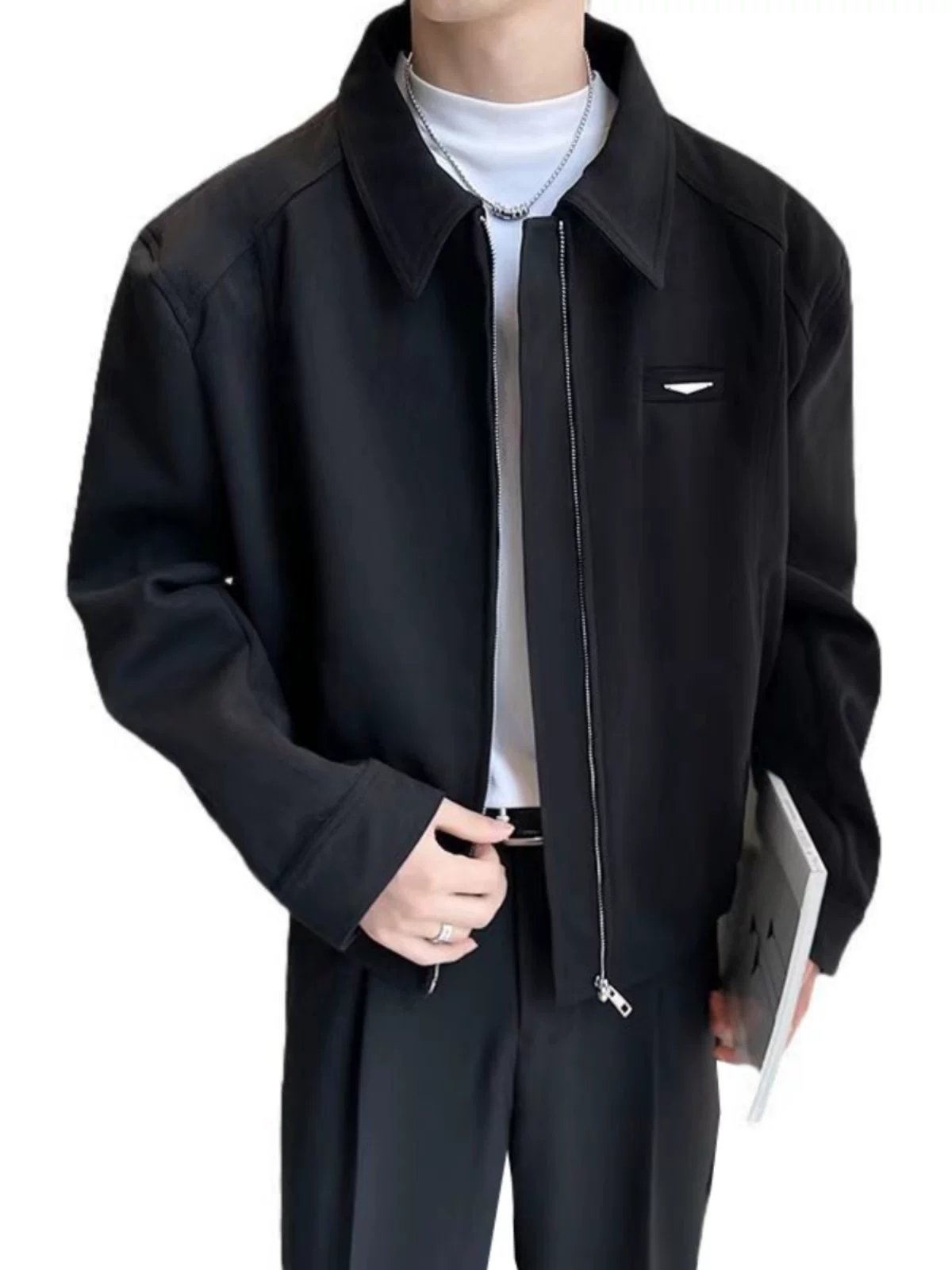 Áo khoác ngắn cleanfit mùa xuân thu dành cho nam, phong cách trưởng thành hợp thời trang, áo khoác công sở dáng rộng kiểu Hàn Quốc.