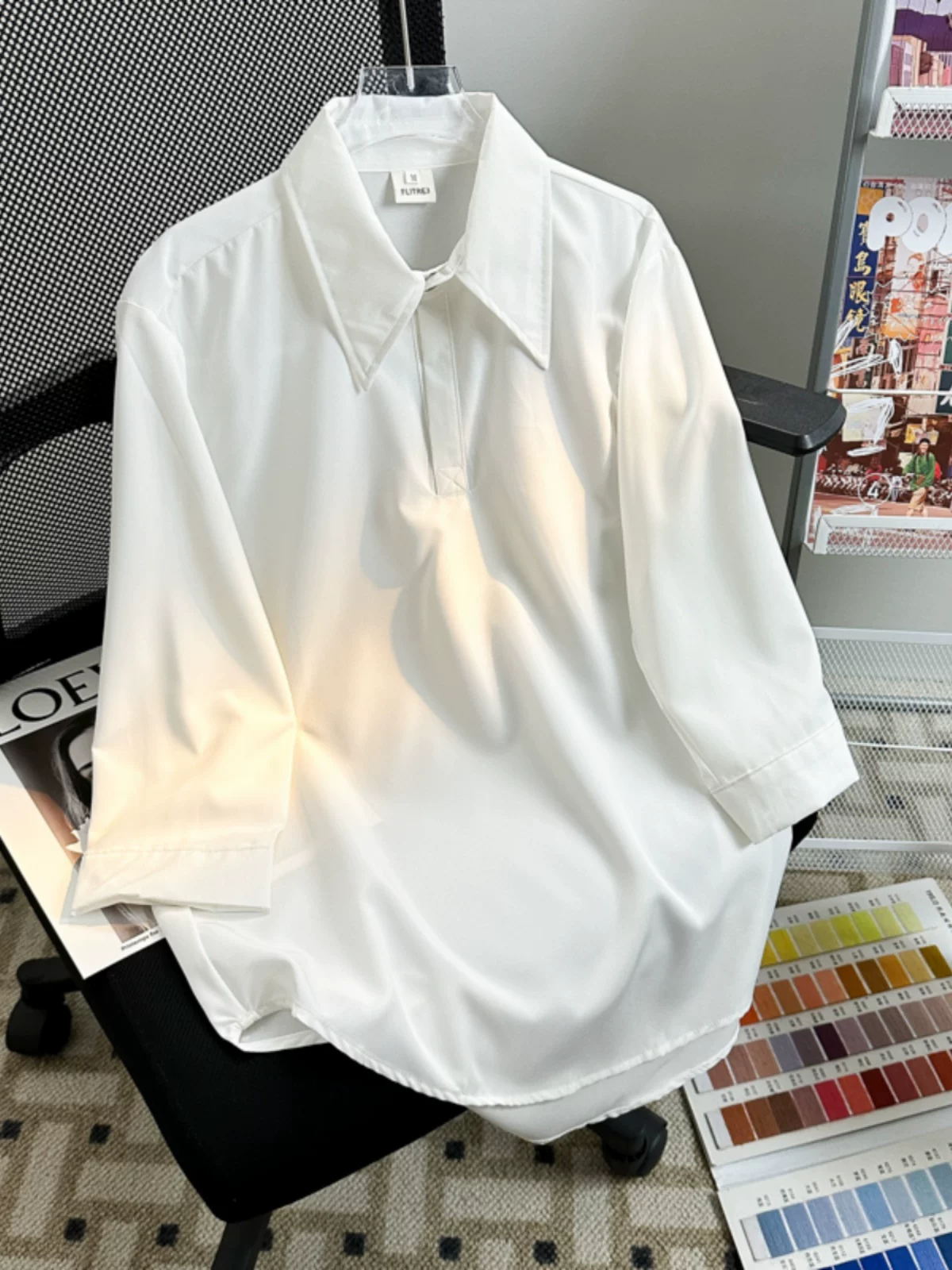 Áo sơ mi tay ba phần tư bằng vải lụa mùa hè dành cho nam, áo sơ mi dáng rộng, kiểu dáng Nhật Bản, phong cách thời trang, áo nửa tay mát mẻ, thoải mái.