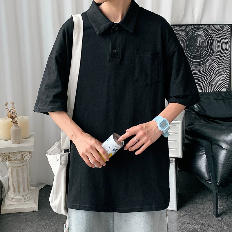 Áo polo ngắn tay mùa hè dành cho nam, áo thun dáng rộng phong cách Hồng Kông, áo thun cec siêu hot đa năng hợp thời trang phong cách Hàn Quốc