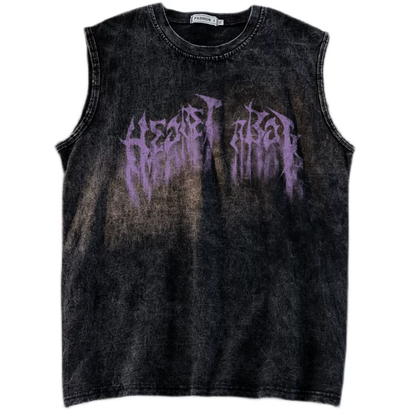 Áo thun nam không tay kiểu Mỹ, chất liệu vintage, dáng rộng, phong cách thể thao mùa hè, áo ba lỗ thời trang đường phố cá tính.