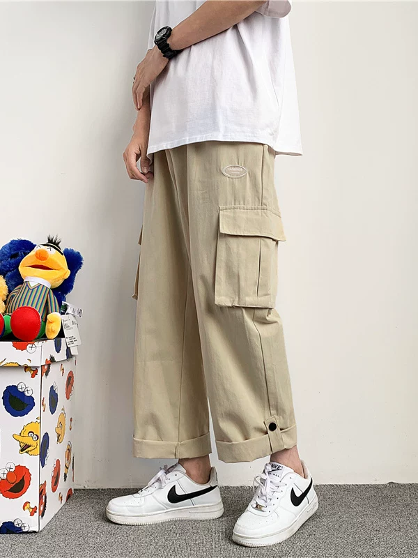 Quần công sở kiểu Nhật dành cho nam, thương hiệu thời thượng, quần ống rộng có khóa cài, quần ống rộng phong cách Hàn Quốc mùa hè.