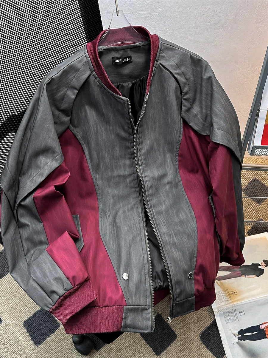 Áo khoác cổ đứng kiểu Mỹ phối vải retro dành cho nam, thiết kế mùa xuân thu, áo khoác phi công thời thượng, thương hiệu hot, áo khoác bóng chày cá tính.