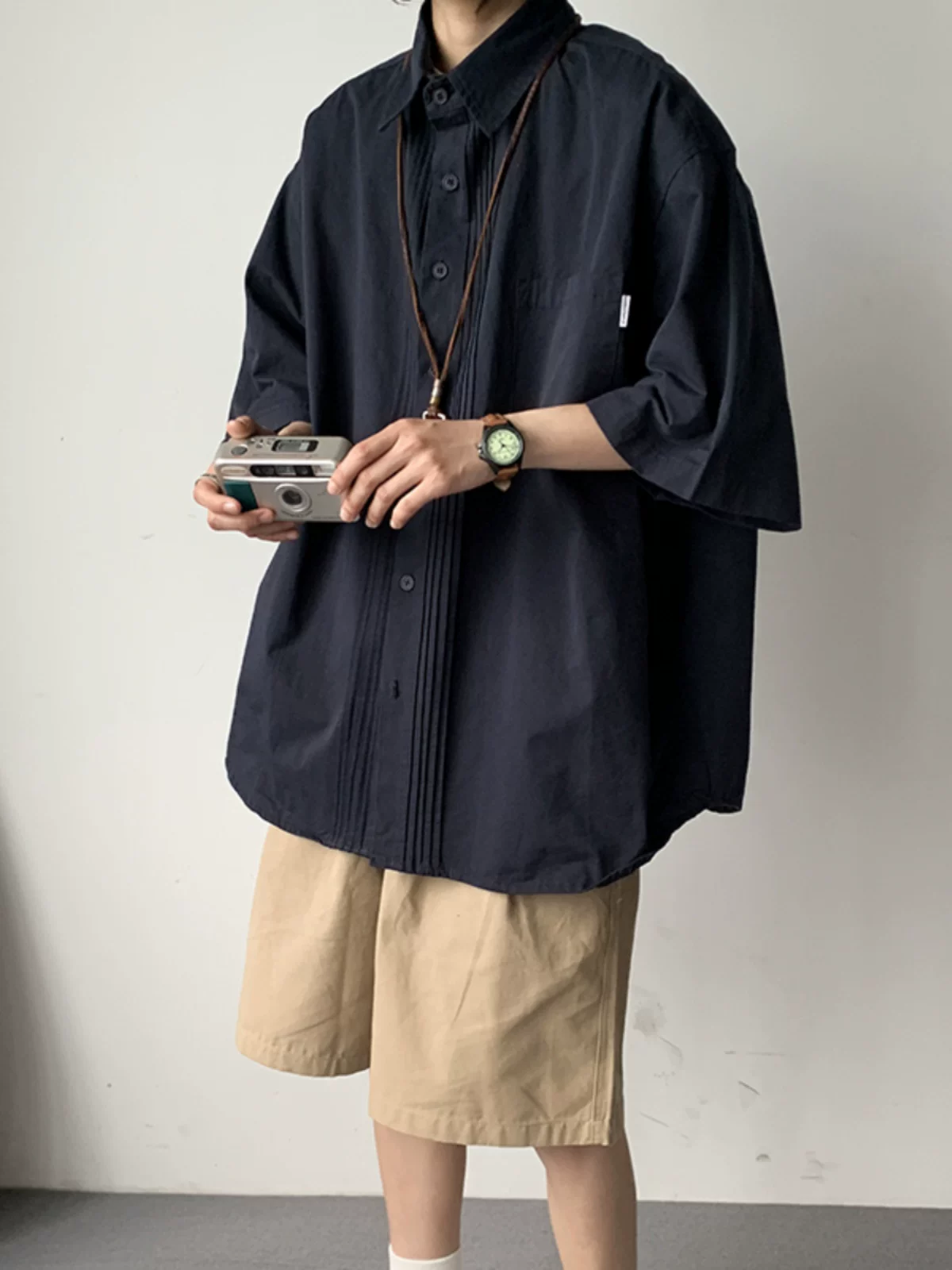 Áo sơ mi công sở phong cách retro Nhật Bản dành cho nam ngắn tay mùa hè đa năng áo sơ mi thường ngày dáng rộng hợp thời trang áo khoác nửa tay thương hiệu hợp thời trang