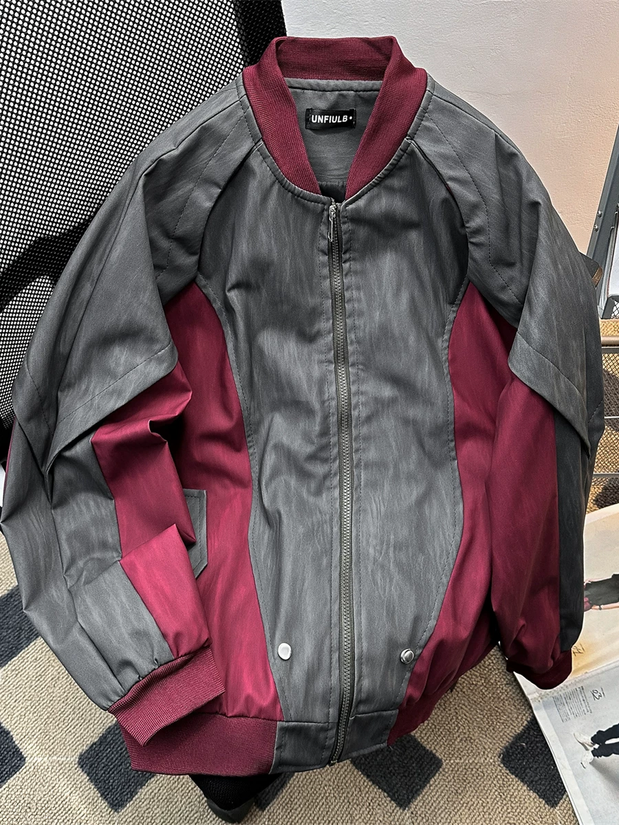 Áo khoác cổ đứng kiểu Mỹ phối vải retro dành cho nam, thiết kế mùa xuân thu, áo khoác phi công thời thượng, thương hiệu hot, áo khoác bóng chày cá tính.