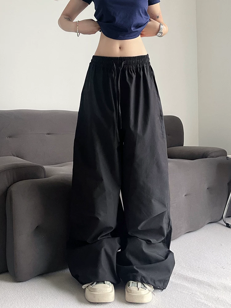 Quần công sở phong cách hip-hop kiểu Mỹ dành cho nam, mùa xuân hè, quần dù cặp đôi thương hiệu thời thượng, quần thể thao ống rộng dài chạm sàn.