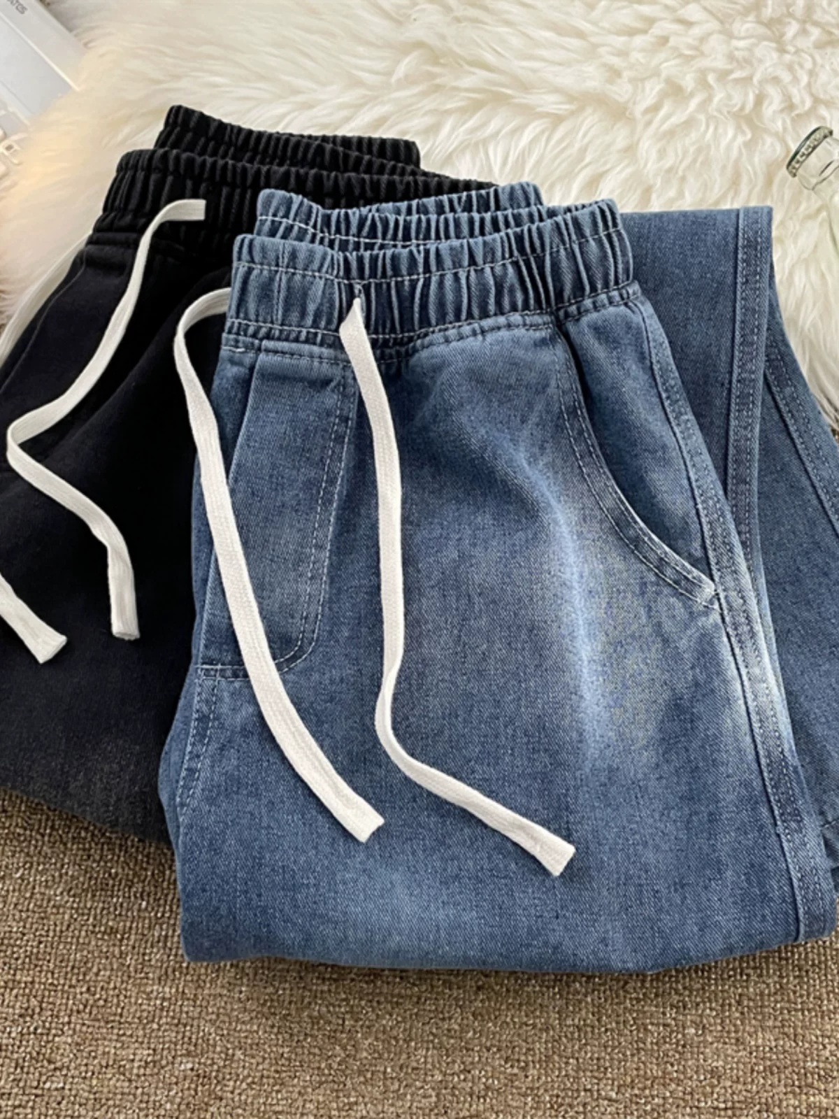 Quần ống rộng lưng thun co giãn hợp thời trang thương hiệu ins quần jean nam xuân hè phong cách Mỹ quần ống rộng rộng rãi đa năng