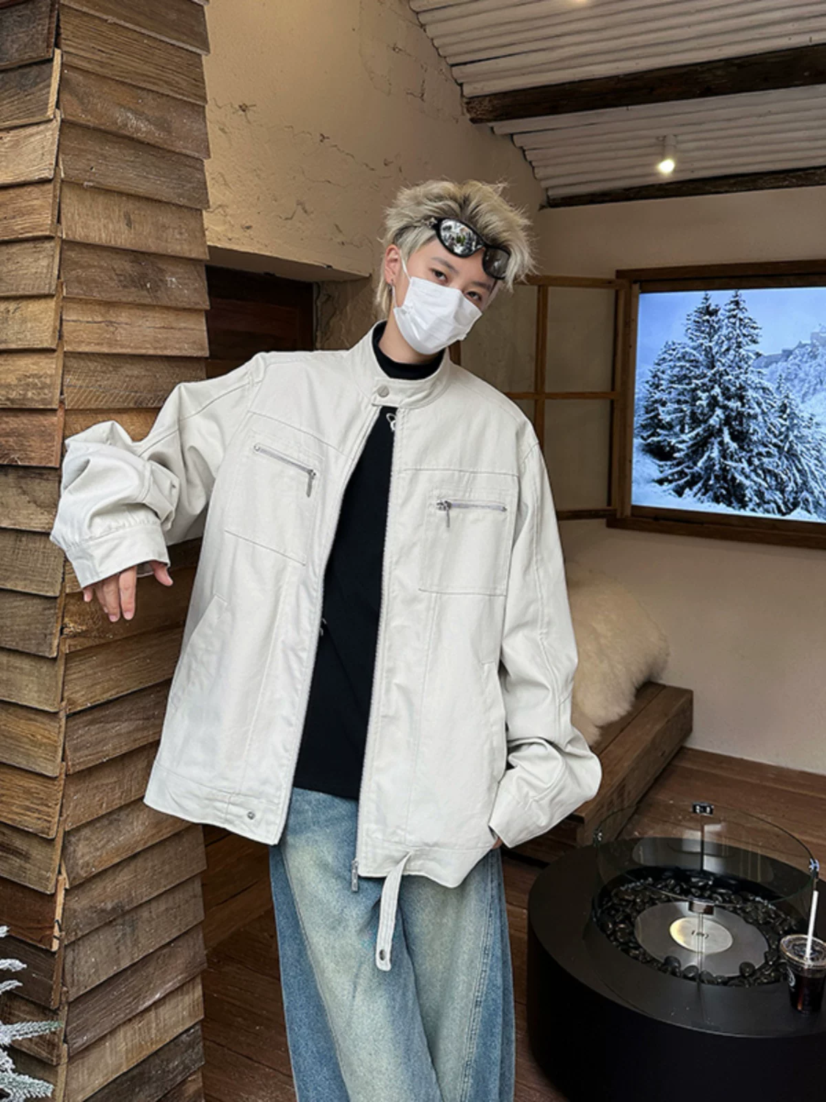 Áo khoác denim cổ điển mùa thu đông dành cho nam, áo khoác Harrington kiểu Mỹ retro, áo khoác công sở cổ đứng giặt mài thời thượng.