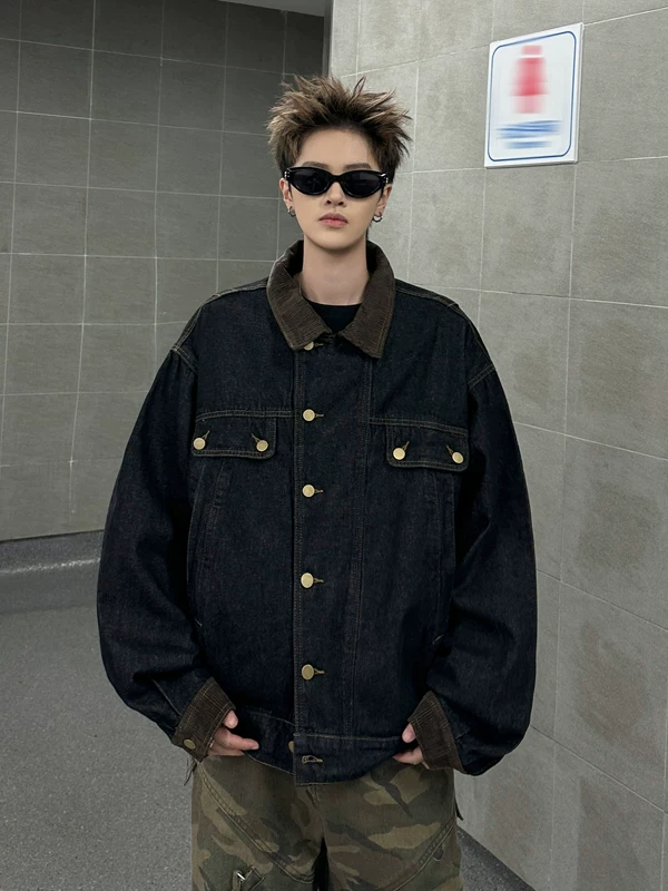 Áo khoác denim cleanfit mùa xuân thu dành cho nam, kiểu dáng retro Mỹ, áo khoác công sở cổ điển, áo khoác rách thời trang thương hiệu nổi tiếng.