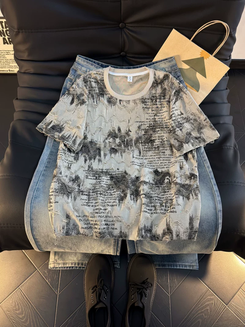 Áo thun nam tay ngắn in họa tiết tie-dye, kiểu dáng rộng rãi, phong cách Mỹ cổ điển, đa năng, hợp thời trang mùa hè.