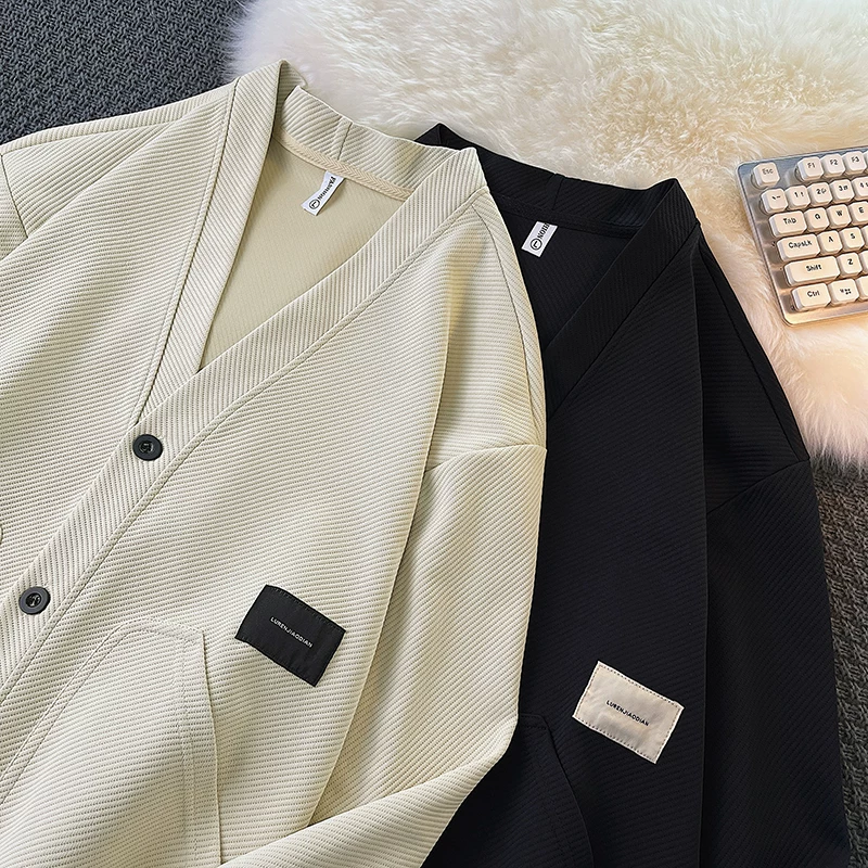 Áo len cardigan kiểu Nhật dành cho nam, áo len dệt kim dáng rộng phong cách ins hợp thời trang mùa thu đông có miếng vá, áo khoác dệt kim sành điệu dành cho thanh thiếu niên.