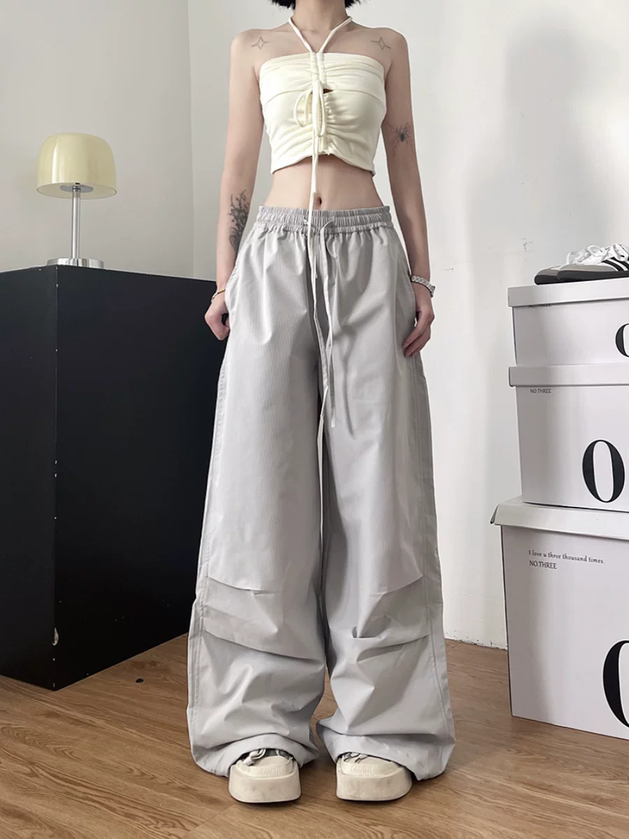 Quần công sở phong cách hip-hop kiểu Mỹ dành cho nam, mùa xuân hè, quần dù cặp đôi thương hiệu thời thượng, quần thể thao ống rộng dài chạm sàn.