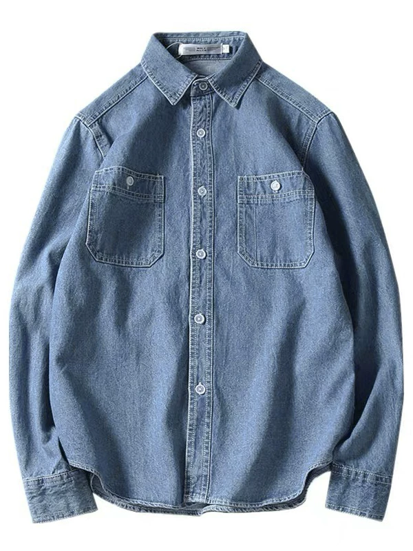 Áo sơ mi denim nam, dài tay, phong cách Hàn Quốc, hợp thời trang, sành điệu, áo sơ mi thường ngày, phong cách Hồng Kông mùa thu, đa năng, áo khoác thường ngày thương hiệu hợp thời trang