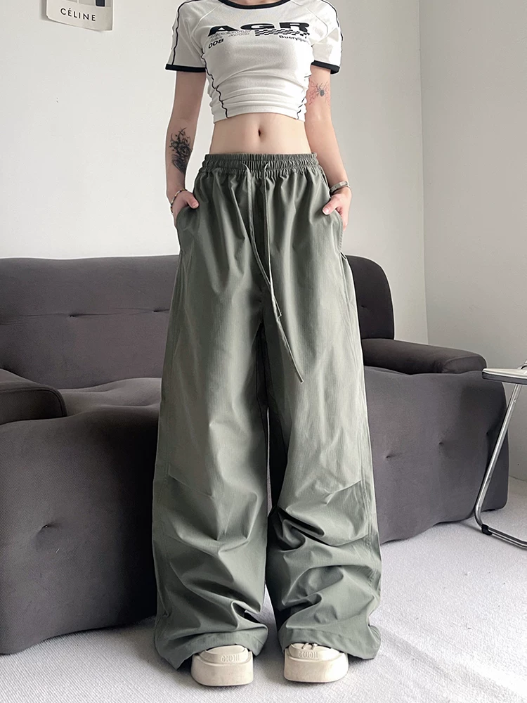 Quần công sở phong cách hip-hop kiểu Mỹ dành cho nam, mùa xuân hè, quần dù cặp đôi thương hiệu thời thượng, quần thể thao ống rộng dài chạm sàn.