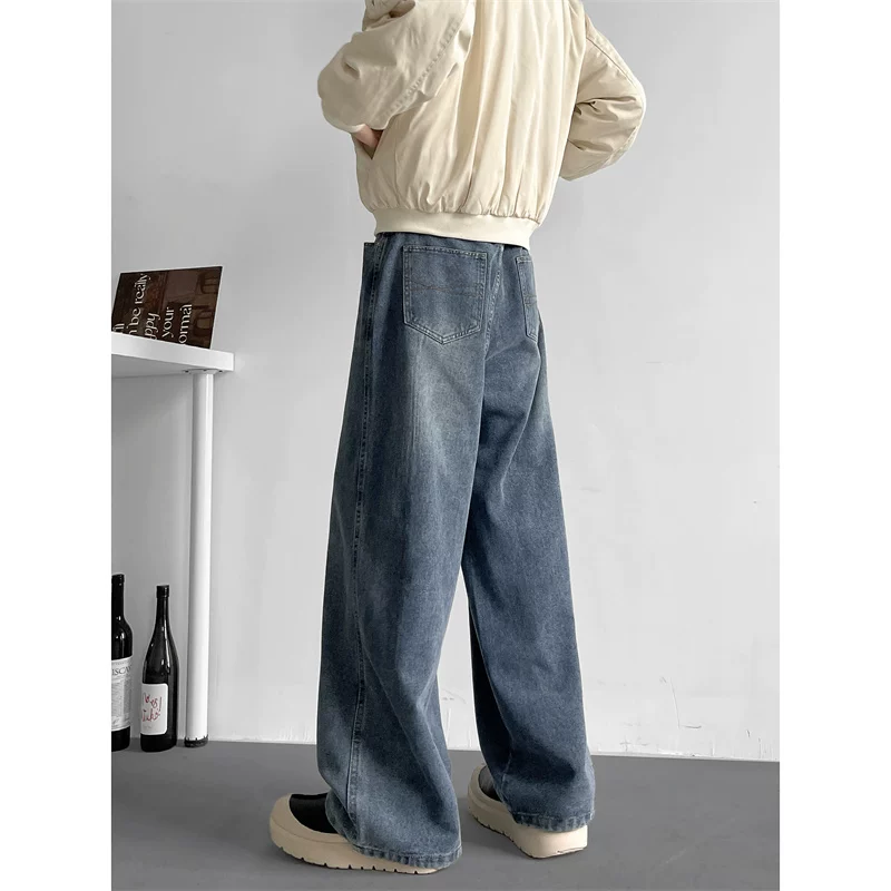 Quần jeans nam vintage mùa thu đông, quần casual Mỹ cổ điển, quần ống rộng thời trang thương hiệu nổi tiếng